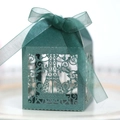 Elegant dark green Eiffel Tower hollow candy gift box with a matching silk ribbon bow - Pearlescent Dark Green