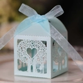 Light blue hollow heart tree candy box with laser cut design and ribbon for wedding - Pearl Pale Blue
