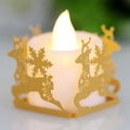 Golden LED candle with reindeer and snowflake cutout paper lace wrap for Christmas decor - Gold