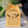 Elegante goldene lasergeschnittene Hochzeits-Süßigkeitenschachtel mit Organzaschleife - Gold