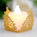 Golden laser-cut Christmas tree paper sleeve with warm LED candle light - Gold