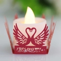Romantic swan heart paper lace shade with warm LED flameless candle for Valentine decor - Pearlescent Red