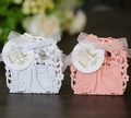 Elegant hollow laser-cut wedding favor boxes in white and pink with thank you tags - White (With Thank You Tag)
