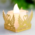 Golden swan heart laser cut paper sleeve with warm LED candle light for romantic decor - Reflective Gold