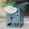Scatola per bomboniere tagliata al laser con albero a cuore e nastro di raso - Pearlescent Dark Green