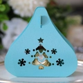 Blue Christmas tree hollow triangle candy box with snowflake laser cut patterns - Tiffany Blue