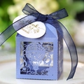 Blue-purple hollow hot air balloon candy box with organza ribbon and thank you tag - Sapphire Blue