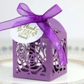 Elegant purple hollow rose paper gift box with a silk ribbon and a thank you tag - Dark Purple
