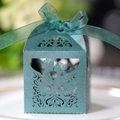 Boîte à bonbons de mariage découpée au laser bleu-vert avec un ruban élégant - Vert Foncé Nacré