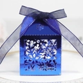 Boîte à bonbons bleue élégante avec flocons évidés et ruban pour cadeaux de Noël - Bleu Foncé Réfléchissant