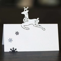 Tarjeta de mesa de papel perlado blanco cortada con láser con reno y copo de nieve - Blanco