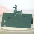 Laser-cut reindeer place card in dark green for Christmas and winter table settings - Pearlescent Dark Green