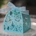 Laser cut butterfly candy box in Tiffany blue with ribbon bow for wedding gifts - Turquoise Blue