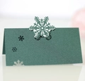 Dark green laser cut snowflake place card made of premium textured specialty paper - Pearlescent Dark Green