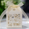 Boîte cadeau de Noël blanche découpée au laser avec flocons et ruban de soie crème - Étoile Crème Bijoux