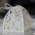 Elegant white laser-cut butterfly gift box with translucent ribbon for weddings - Ivory