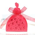 Creative red dress candy box with laser-cut rose patterns and silk ribbon bow - Pearlescent Red