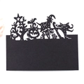 Laser cut black Halloween place cards with pumpkin, witch, and spider web designs - Black