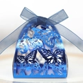 Laserschnitt Hochzeits-Geschenkbox in Blau mit Schmetterlingsmotiv und Satin-Schleife - Dunkelblau