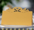 Laser cut gold place cards with heart and bird design for wedding table setting - Gold
