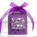 Laser-cut purple pearl paper gift box with Thank You floral pattern and ribbon bow - Dark Purple