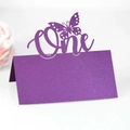 Purple laser cut butterfly One place card with pearlescent finish for 1st birthday party - Dark Purple