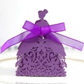 Elegant purple laser cut bridal silhouette favor box with silk ribbon and floral patterns - Dark Purple