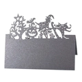 Dark gray Halloween place card with laser-cut pumpkin, witch, and cat motifs - Silver Charcoal