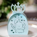 Laser cut light blue elephant candy box with crown top for kids party favors - Pearl Pale Blue