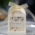 Elegant ivory hollow gift box with Thank You laser cut and silk ribbon bow - Jewelry Cream Star