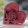 Pink heart-shaped laser-cut gift box with floral rose pattern and silk ribbon - Dark Red