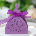 Elegant purple dress shaped candy box with laser-cut floral details and silk ribbon - Dark Purple