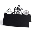 Marque-places d'Halloween avec citrouille, château et toile d'araignée découpés au laser - Noir Kaki