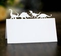 Laser cut dinosaur place cards for birthday party made of white premium paper cardstock - White