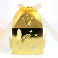 Hollow butterfly design gold candy gift box with elegant yellow ribbon bow for parties - Reflective Gold