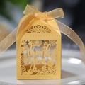Elegant gold laser-cut gift box with thank you text and a decorative ribbon bow - Gold