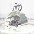 Elegant laser-cut silver elephant candy box with crown handle for party favors - Reflective Silver