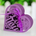 Purple heart-shaped laser cut favor box with I LOVE YOU pattern and ribbon bow - Dark Purple