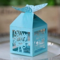 Hellblaue Schmetterling-Bonbonschachtel mit Laserschnitt und Happy Birthday Gravur - Türkisblau