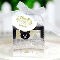 Silver mirror candy box with bear cutouts, white bow and thank you tag for party - Reflective Silver