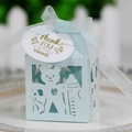 Laser-cut light blue candy box with bear and milk bottle patterns for birthday party favors - Pearl Pale Blue