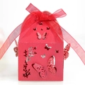 Vibrant red hollow butterfly laser cut candy box with elegant organza ribbon tie - Pearlescent Red