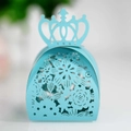 Himmelblaue lasergeschnittene Hochzeit-Süßigkeitenbox mit Kronendesign und Blumenmuster - Himmelblau