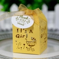 Gelbe Laser-Cut-Geschenkbox für Babypartys mit goldenem Band und Dankeschön-Anhänger - Gold