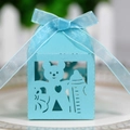 Pink bear baby bottle hollow gift box with blue ribbon for birthday party favor packaging - Tiffany Blue