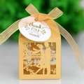 Golden laser-cut love hollow wedding favor box with ribbon and thank you tag - Gold