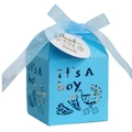 Light blue It's A Boy laser cut baby shower candy gift box with stroller design and ribbon - Sky Blue