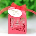 Scatola regalo rossa tagliata al laser Torre Eiffel con nastro di seta e cartellino - Rosso Perlato