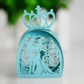 Laser cut light blue wedding favor box with Mr & Mrs crown and couple silhouette - Turquoise Blue