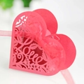 Red heart laser-cut candy gift box with Love pattern and pink silk ribbon - Pearlescent Red